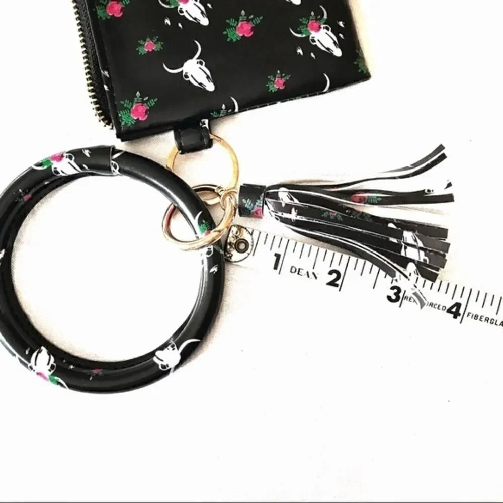Western Skull Floral Print Wristlet Clutch